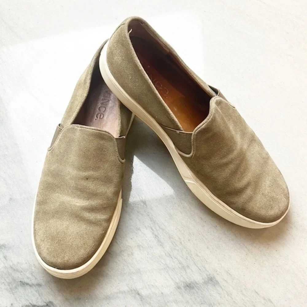 Vince Warren Platform Slip-On Sneakers Taupe Suede size 7